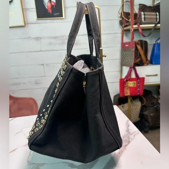 SOLD ❌❌❌Prada Crystal Studded Canapa Tote Bag - Picture 6 of 13